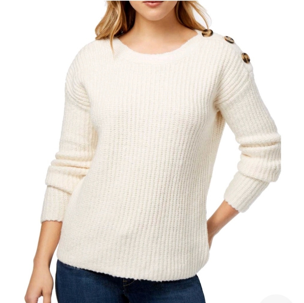 KENSIE NEW Women's Punk-yarn Button Shoulder Boat Neck Sweater Top